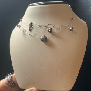 Vintage y2k artsy asymmetry wire wrapped silver and copper tone choker necklace